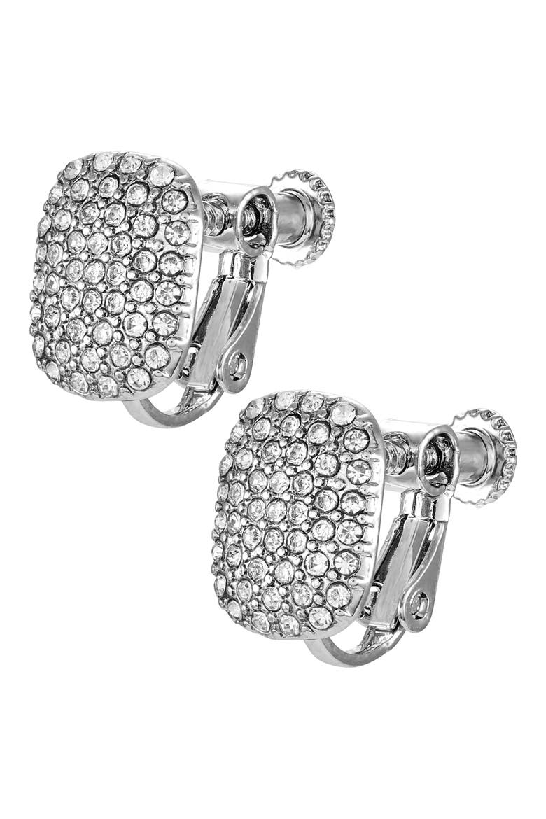 Crystal Clip-On Button Earrings, Main, color, SILVER TONE
