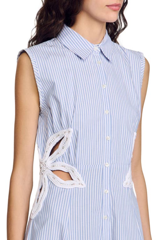 Sandro Womens Bleus Stripe-print Embroidered Stretch-cotton Maxi Dress In Sky Blue