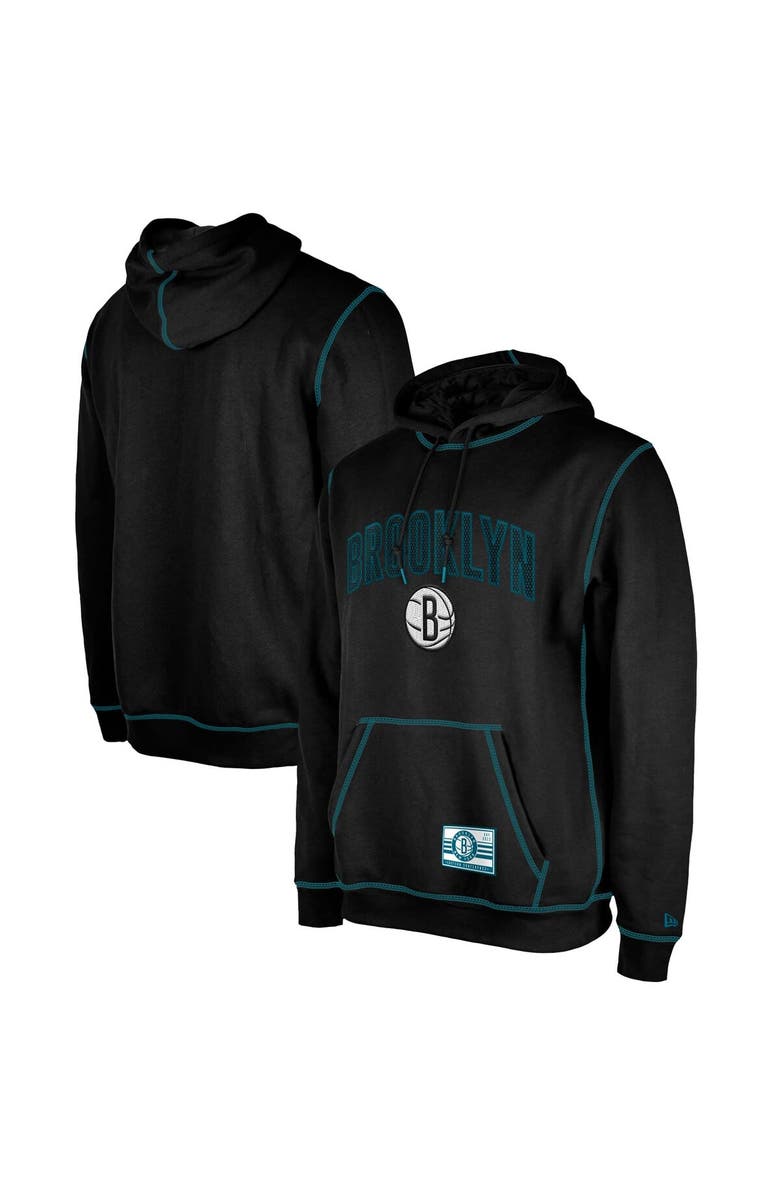 New Era Men's New Era Black Brooklyn Nets 2023/24 City Edition Satin Stitch Elite Pack Pullover Hoodie, Alternate, color, 
