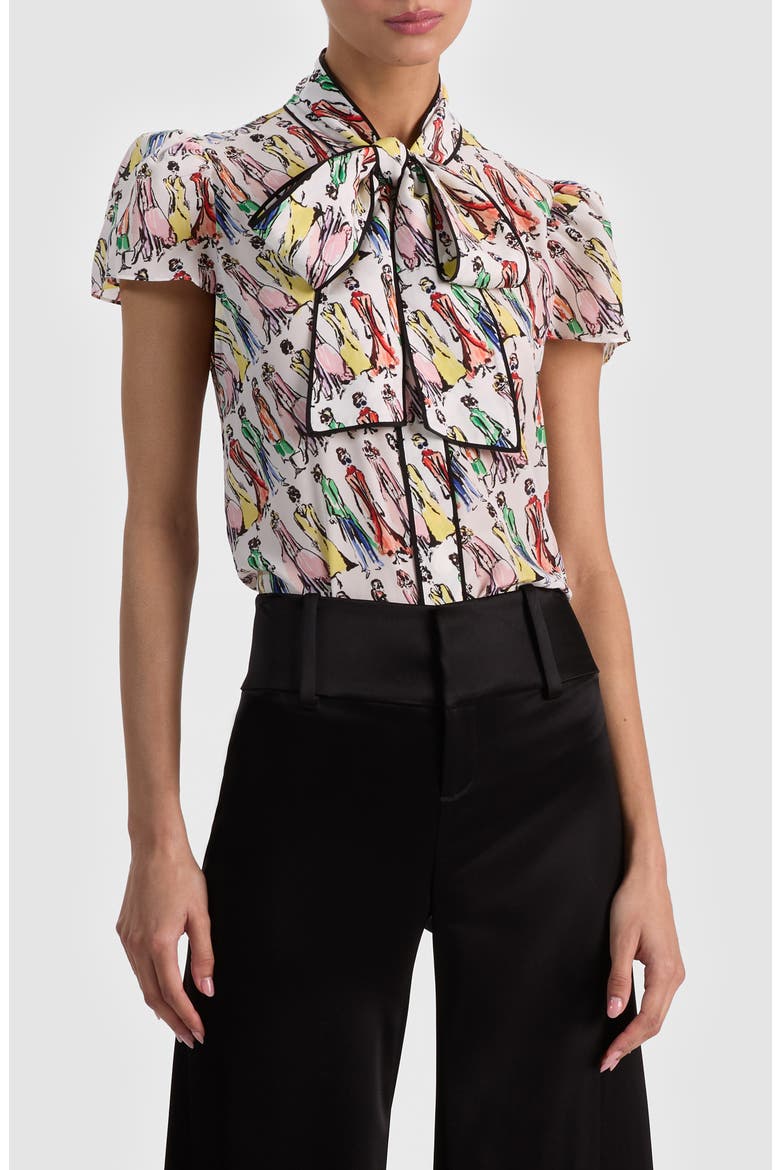Jenie Stace Face Print Silk Button-Up Shirt, Alternate, color, LUXE STACE