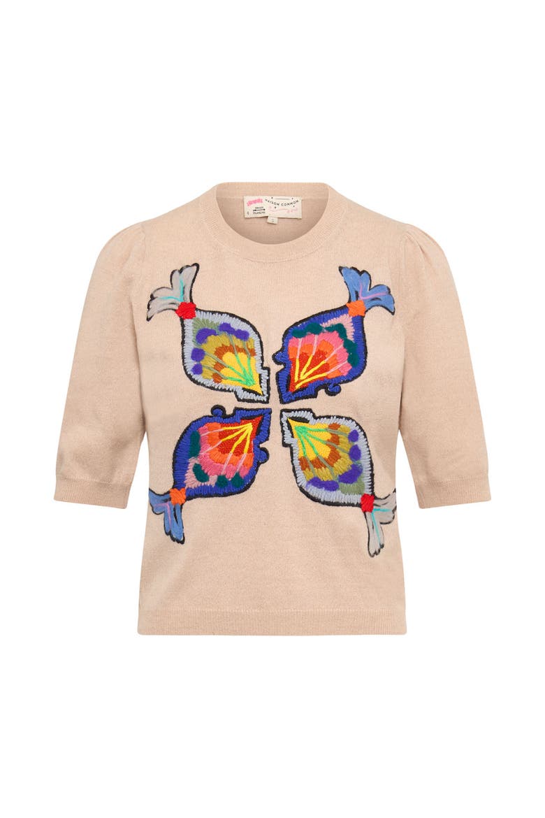 Embroidered Half Sleeve Pullover, Main, color, Sand
