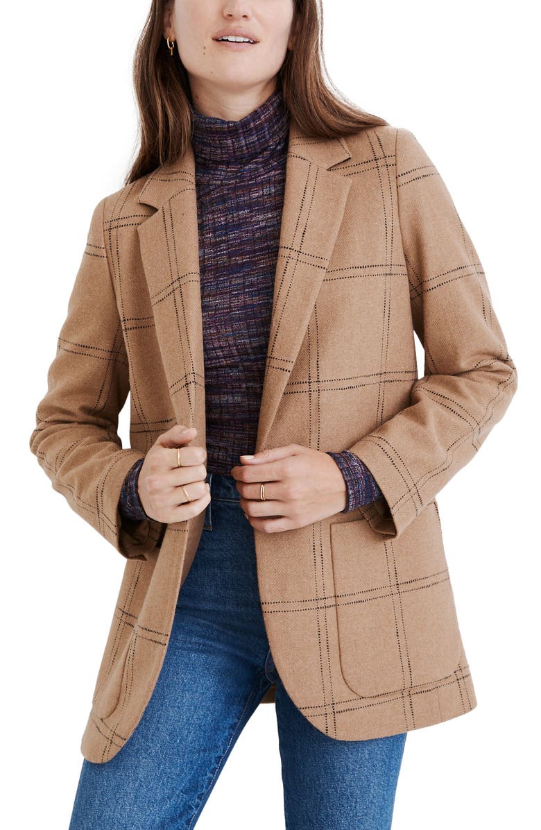 Madewell Larsen Windowpane Check Recycled Wool Blend Blazer, Main, color, 
