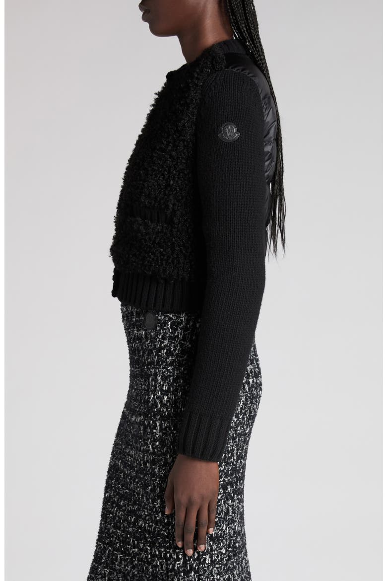 Faux Shearling & Quilted Down Cardigan, Alternate, color, BLACK