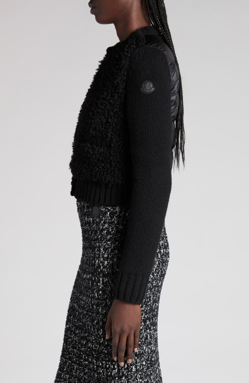 Moncler Faux Shearling & Quilted Down Cardigan In Black