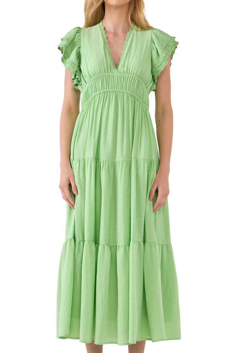 Free the Roses Tiered Flutter Sleeve Midi Dress, Alternate, color,