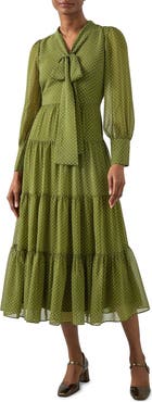 LK Bennett Polly Swiss Dot Long Sleeve Tiered Dress