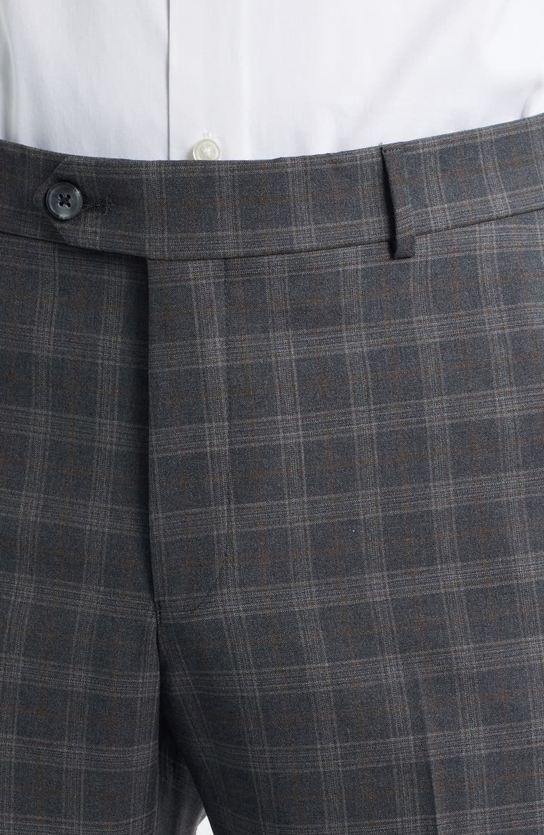 Berle Narrow Plaid Wool Dress Pants, Alternate, color, Medium Grey
