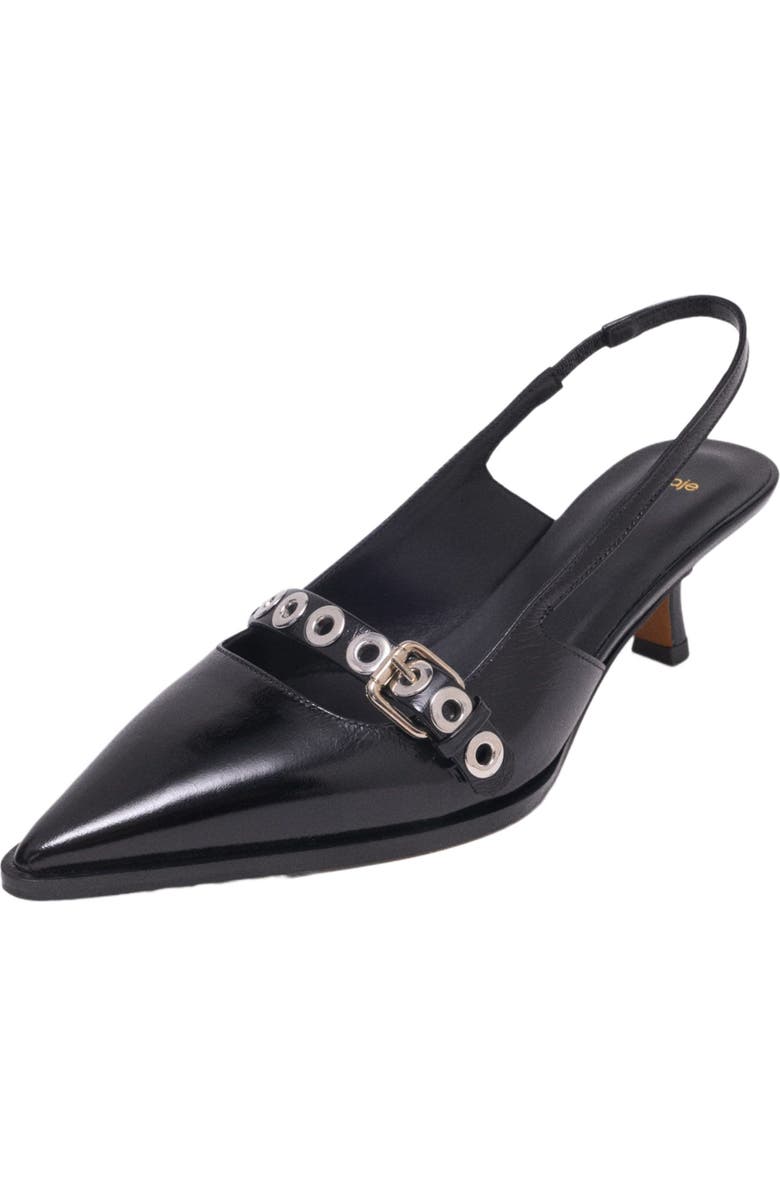maje Leather pumps with eyelet strap, Alternate, color, Black
