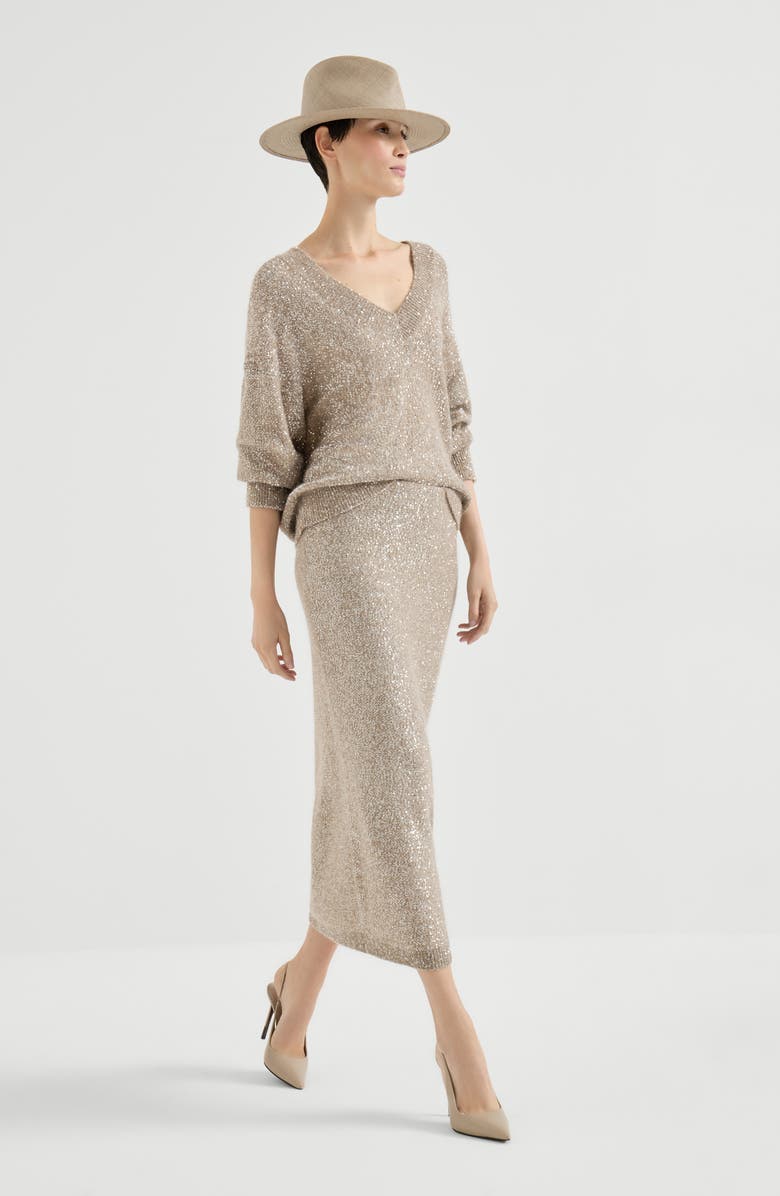 Brunello Cucinelli Dazzling texture skirt, Alternate, color, Beige