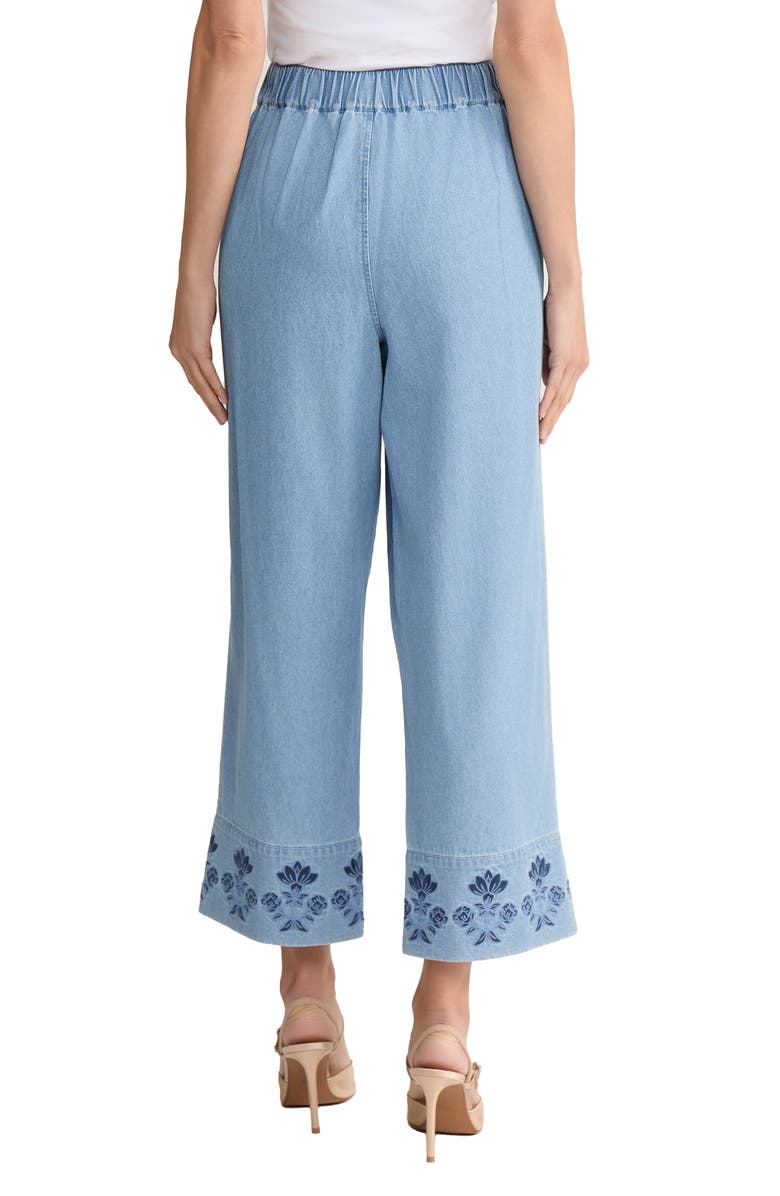 Jones New York Embroidered Border High Waist Crop Wide Leg Drawstring Jeans, Alternate, color, Pisces Wash