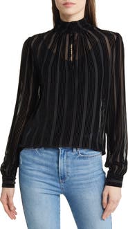 PAIGE Bryla Stripe Burnout Velvet Mock Neck Blouse