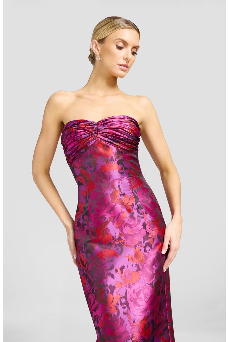 Dalia Floral Strapless Cocktail Midi Dress, Alternate, color, BRIGHT FUCHSIA MULTI