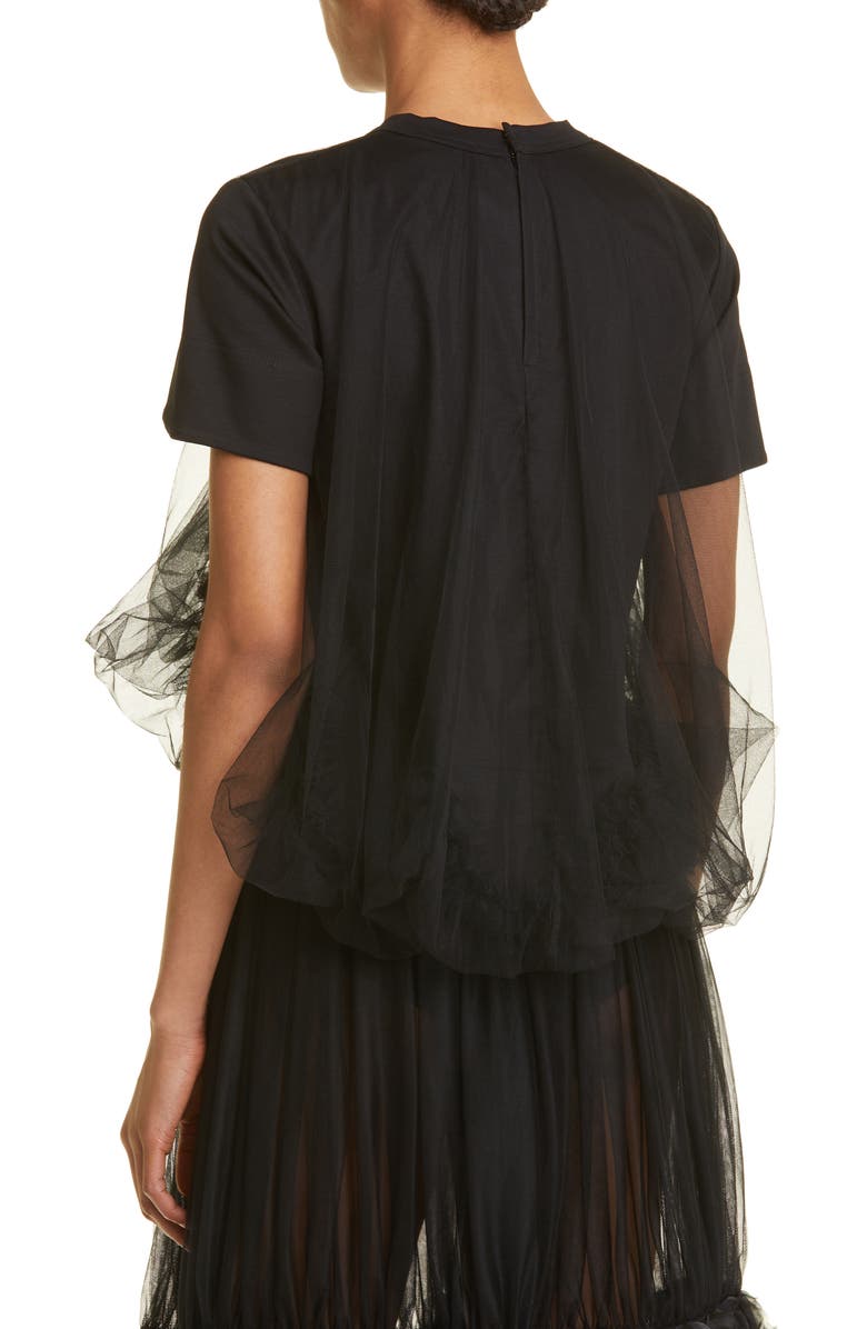 Noir Kei Ninomiya Scallop Hem Ponte Knit & Tulle Top, Alternate, color, 