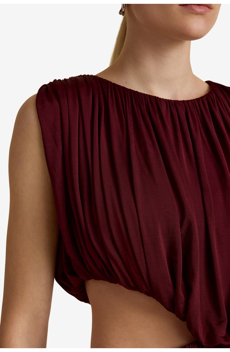 Marina Moscone Mini Gathered Draped Dress w/ Cap Sleeve, Alternate, color, Umber