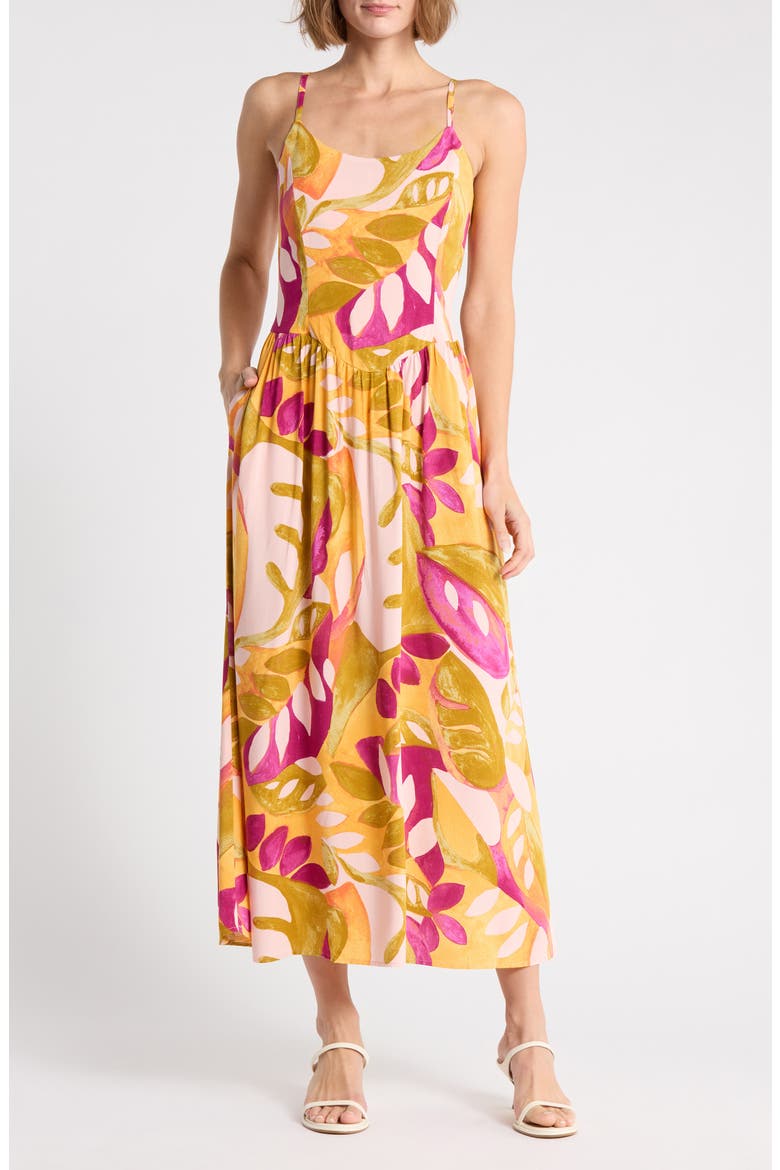 Print Drop Waist Smocked Back Dress, Main, color, PINK MULTI