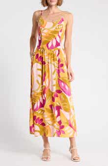 Print Drop Waist Smocked Back Dress