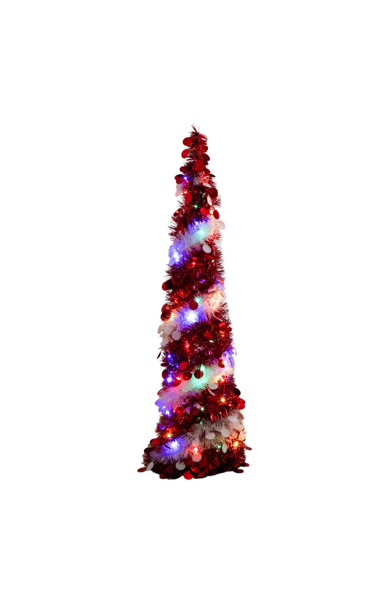 NEARLY NATURAL 4-ft Pre-Lit Pop up Red 
White Tinsel Christmas Tree with 50 Mutlicolored LED Lights, Main, color, Red/White