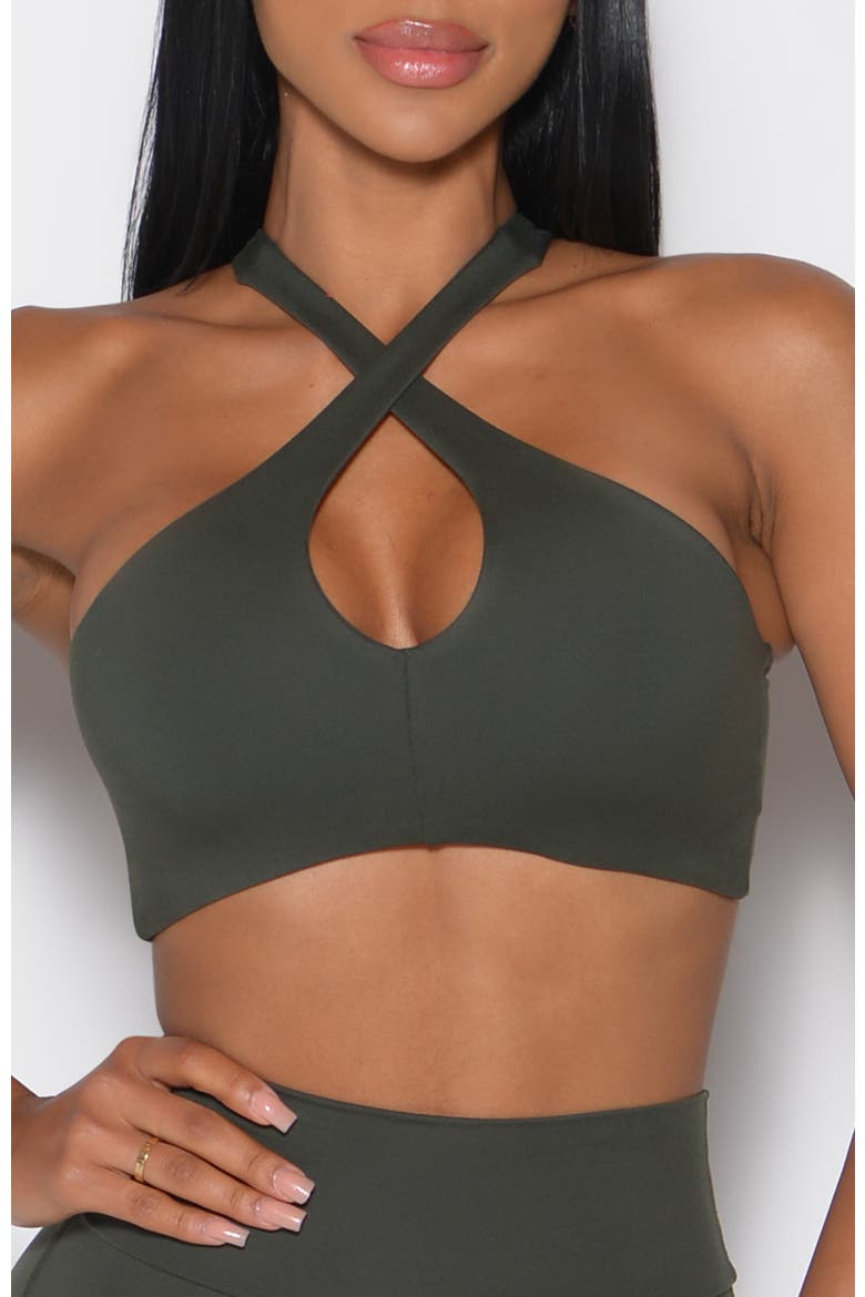 Cross Over Halter Bra, Main, color, Deep Ivy