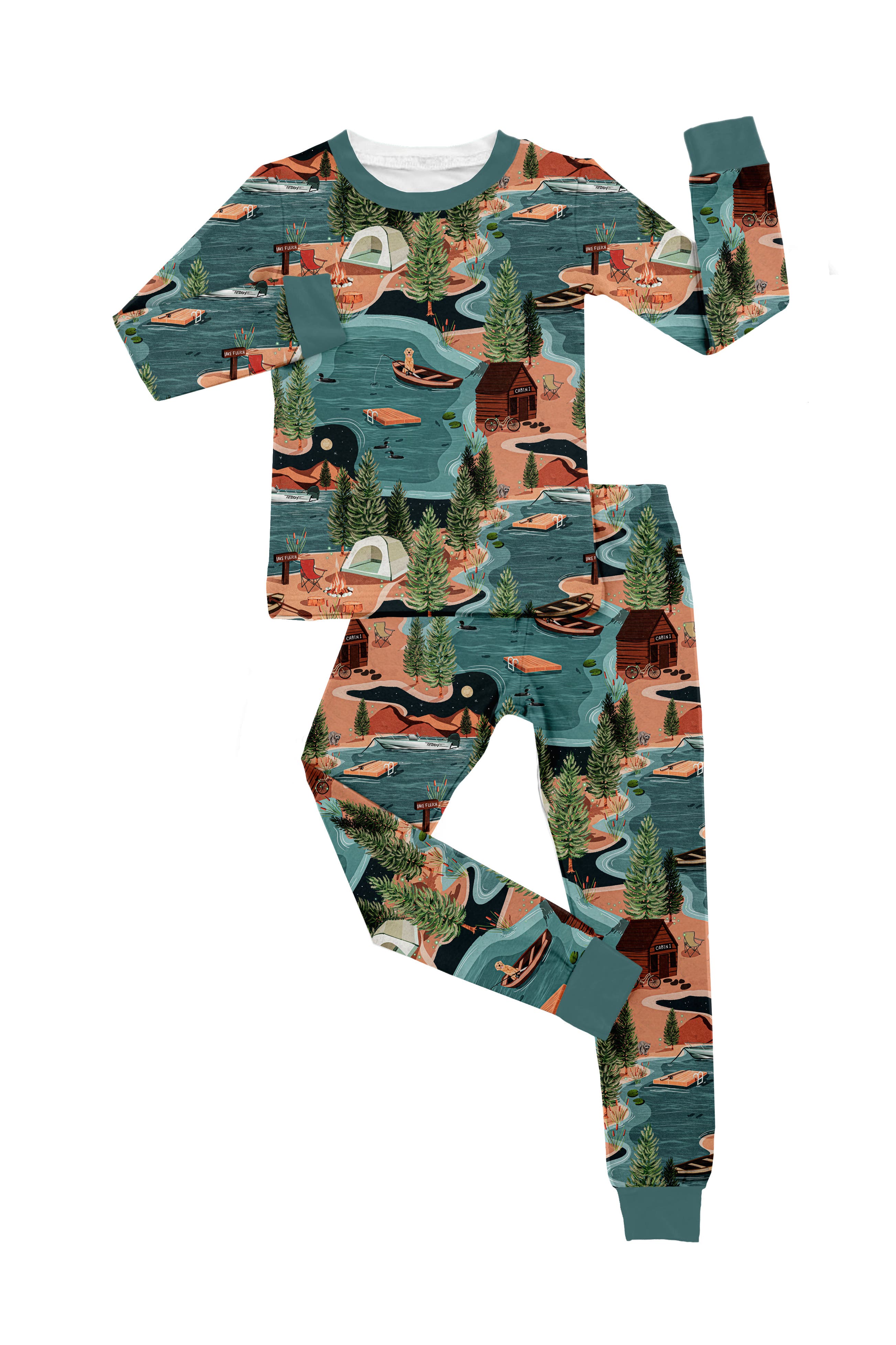 Fletch Kids'  Lake Days 2 Piece Pajama Set In Green