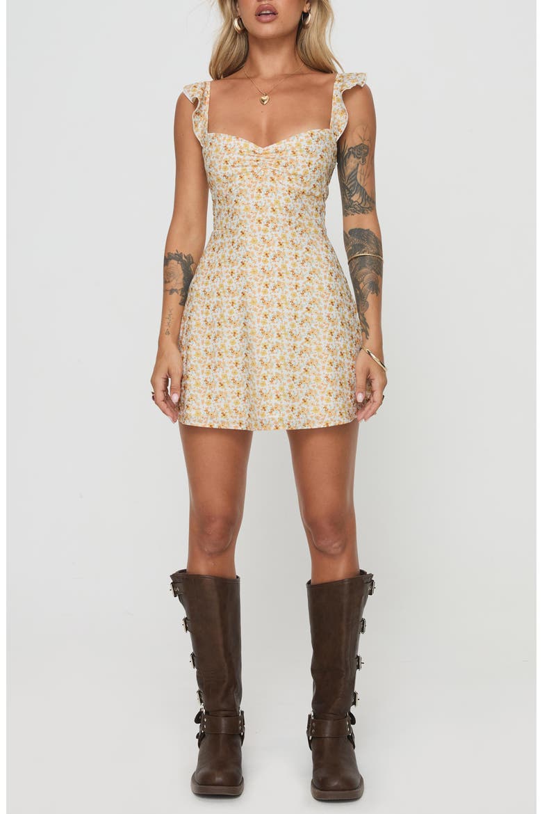 Landon Floral Print Minidress, Main, color, YELLOW