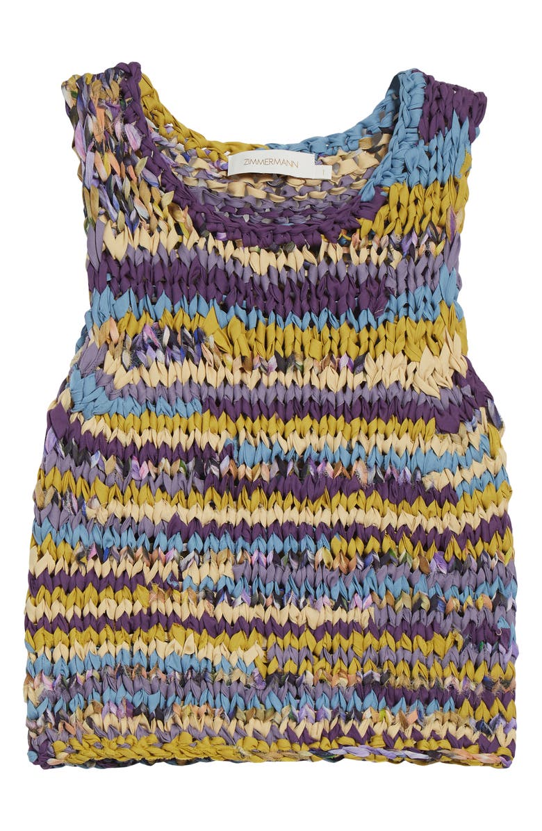 Zimmermann Luna Crop Ribbon Sweater Tank, Alternate, color, Purple Multi Stripe