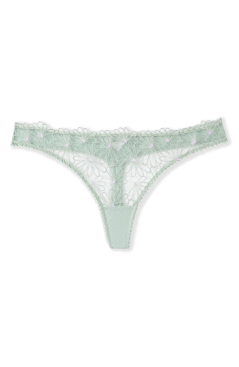 Etam Daisy Embroidered Thong, Alternate, color, Celadon