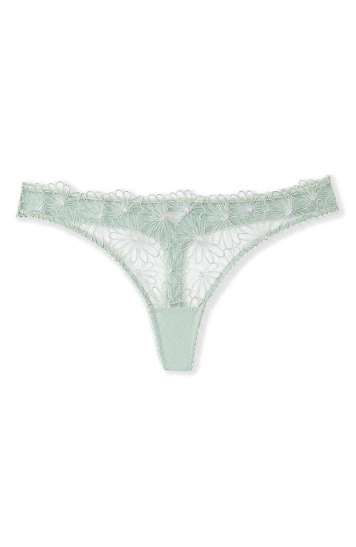 Etam Daisy Embroidered Thong In Green