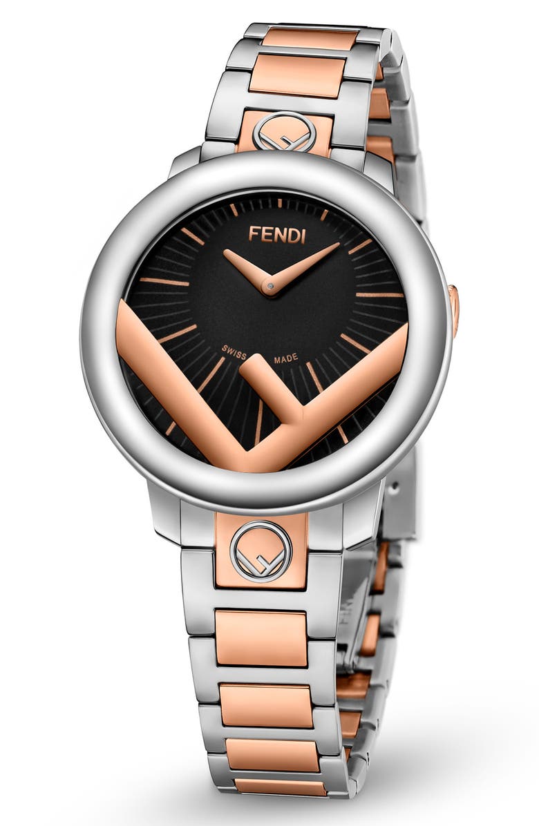 Fendi Run Away Two-Tone Swiss Quartz Bracelet Watch, 36mm, Alternate, color, Rose Gold Black Two Tone