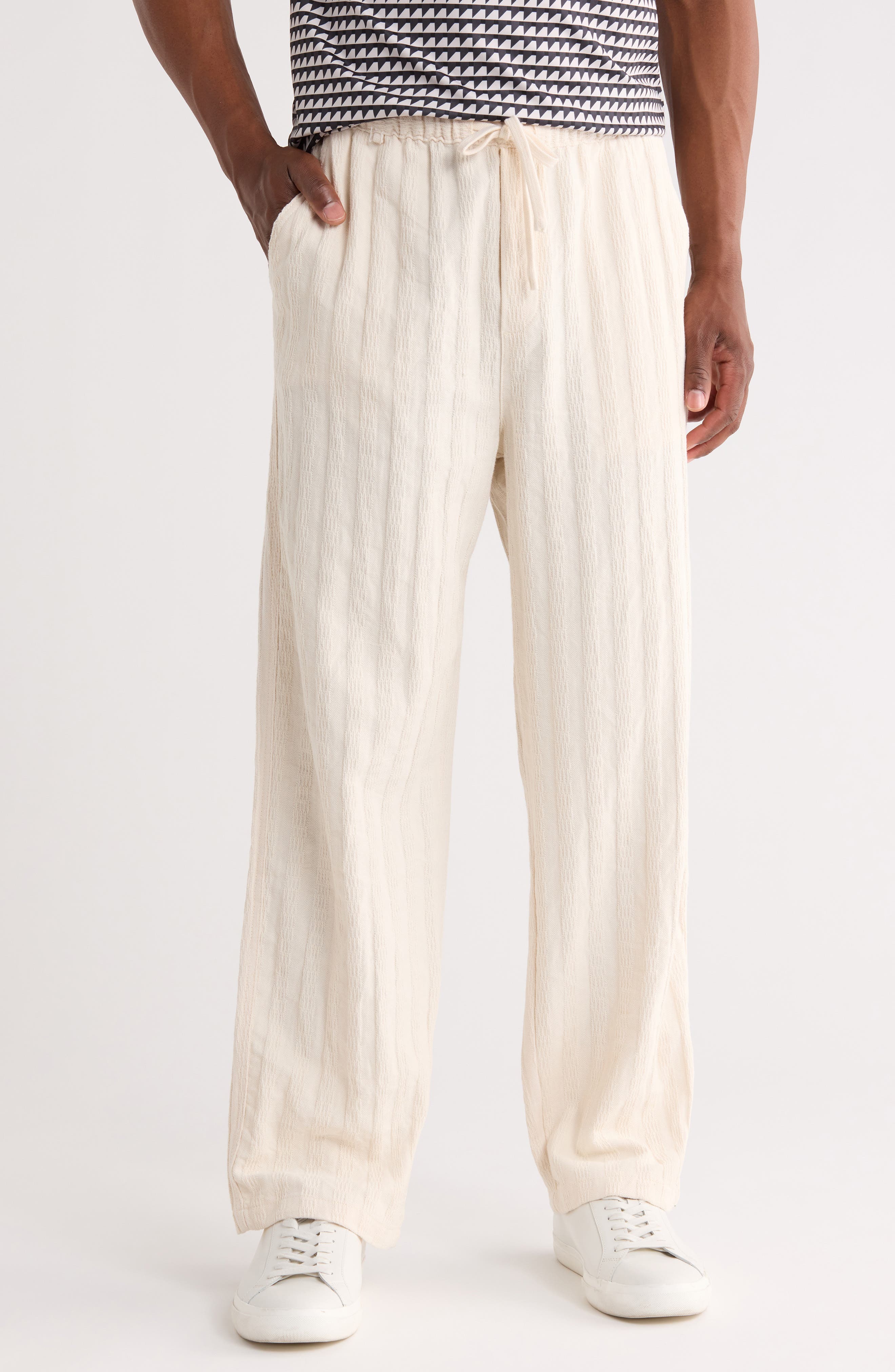 DENIM AND FLOWER Ecru Textured Pants