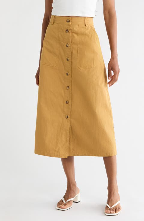 Pinar Button Front Cotton Skirt