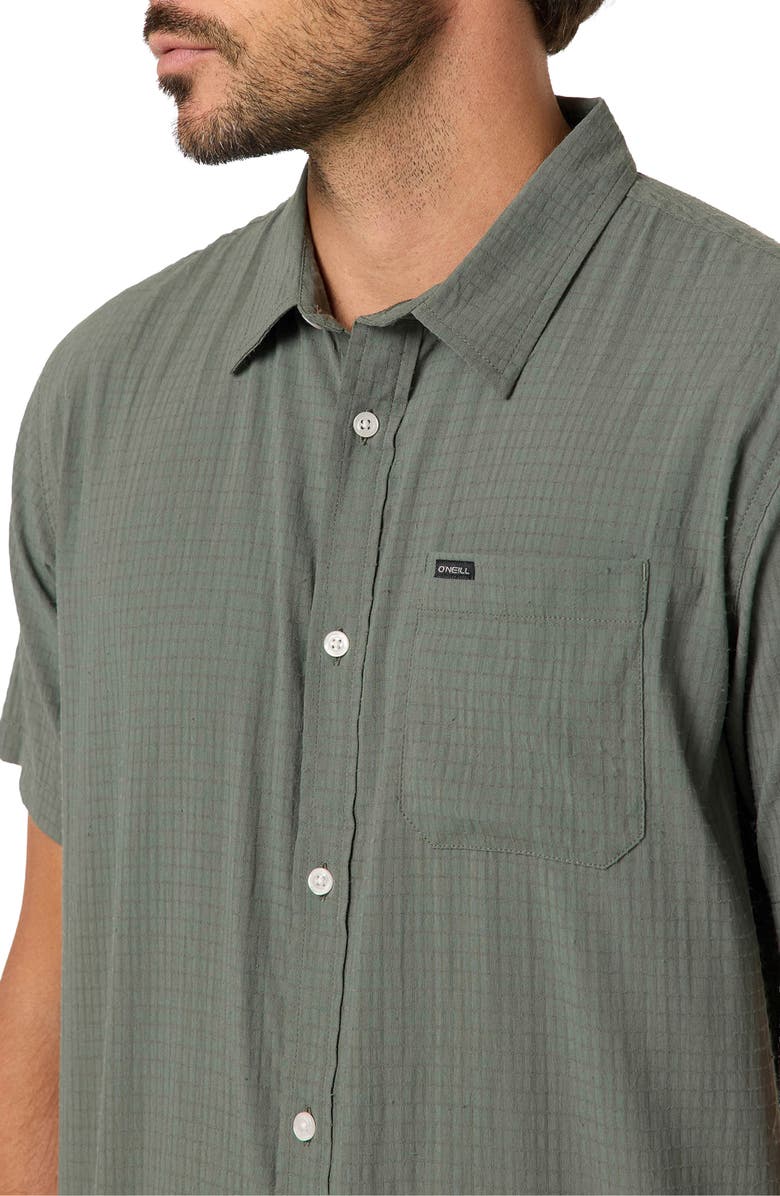 O'Neill Standard Fit TRVLR Perforated Short Sleeve Performance Button-Up Shirt, Alternate, color, Dark Olive