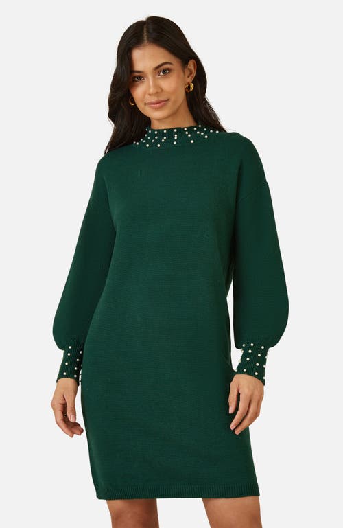 Yumi Bead Detail Knitted Sweater Dress In Green