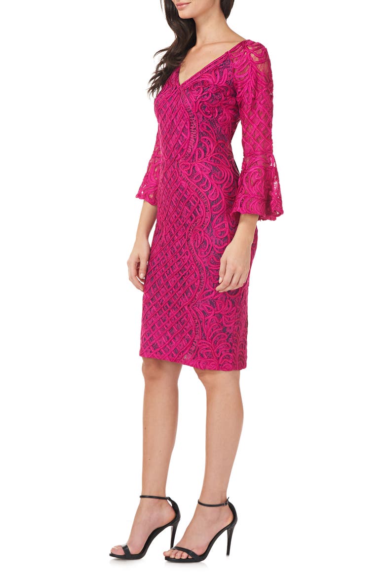 Bell Sleeve Soutache Cocktail Dress, Alternate, color, MAGENTA/ MIDNIGHT