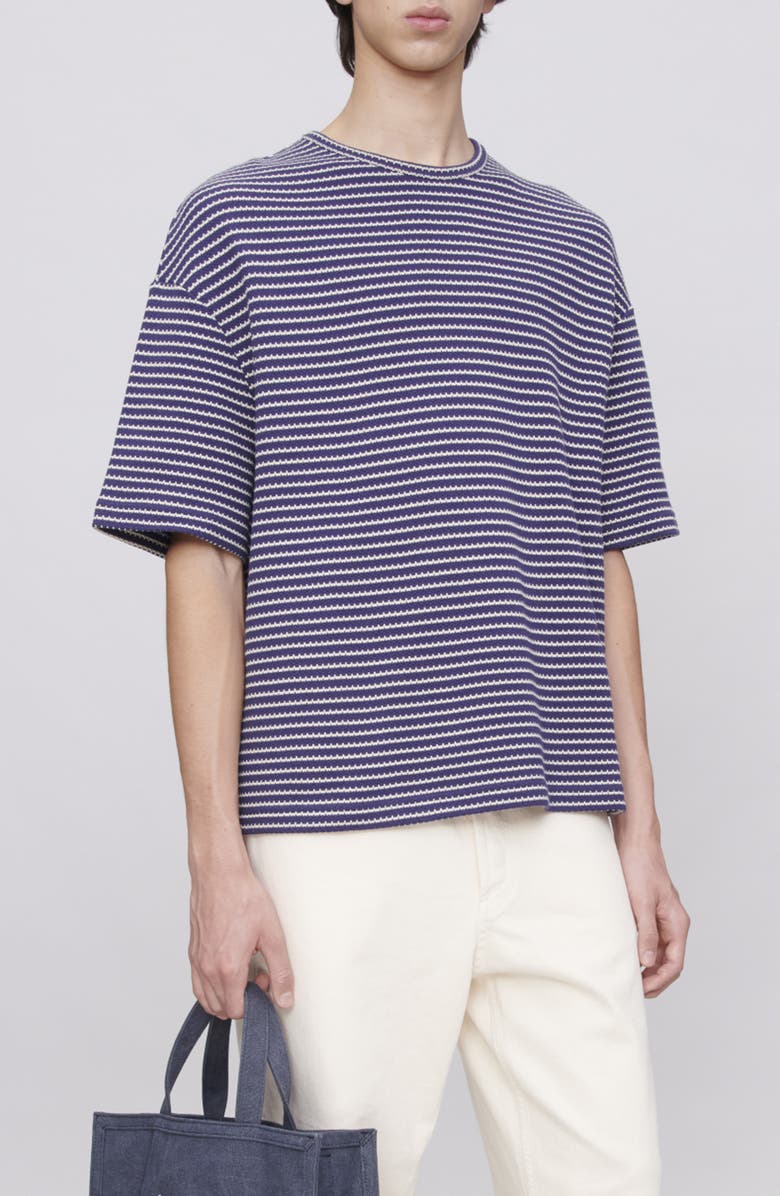 A.P.C. Bahia Texture Stripe Organic Cotton T-Shirt, Main, color, Iak Dark Navy