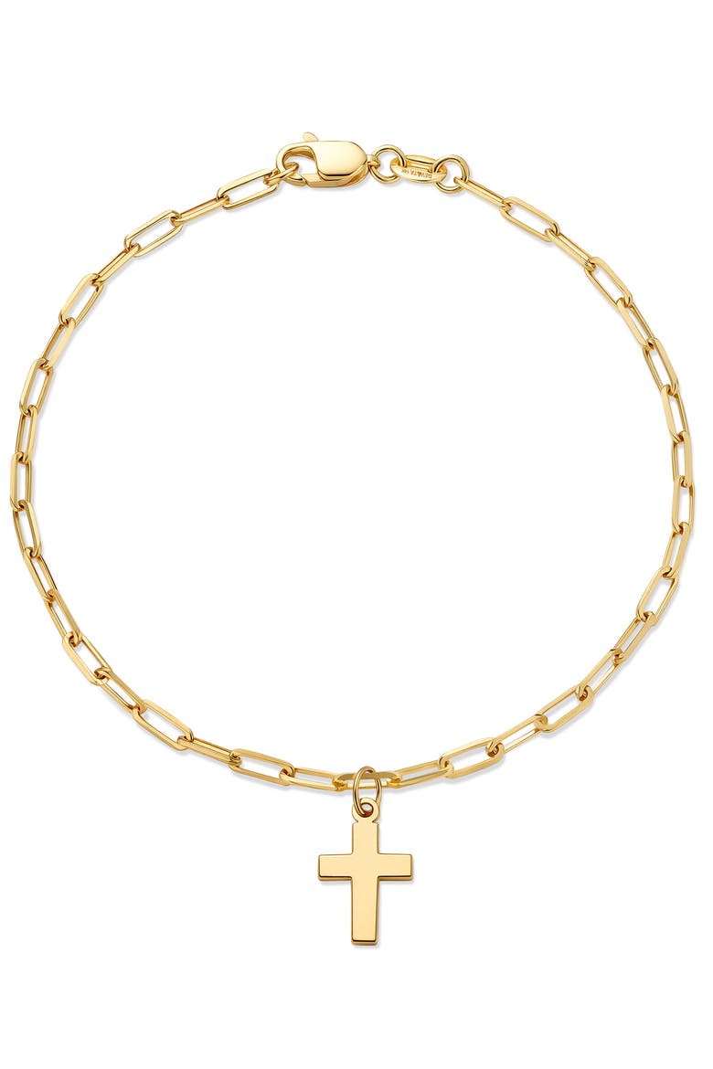 Cross Charm Paperclip Chain Bracelet in 14K Gold, Main, color, Yellow Gold