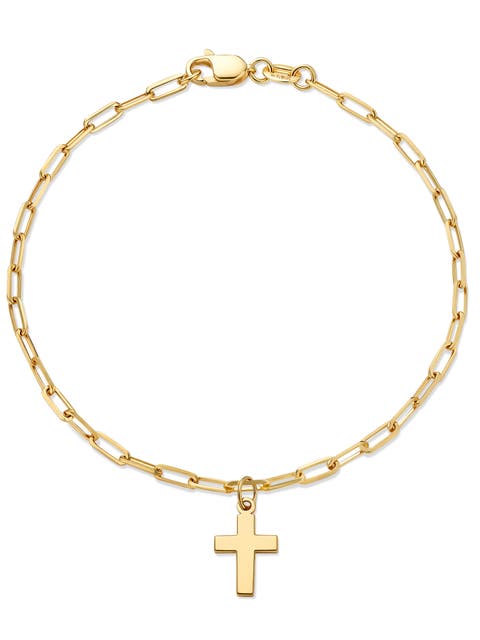Cross Charm Paperclip Chain Bracelet in 14K Gold