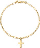 DEVATA Cross Charm Paperclip Chain Bracelet in 14K Gold