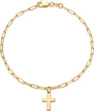 DEVATA Cross Charm Paperclip Chain Bracelet in 14K Gold