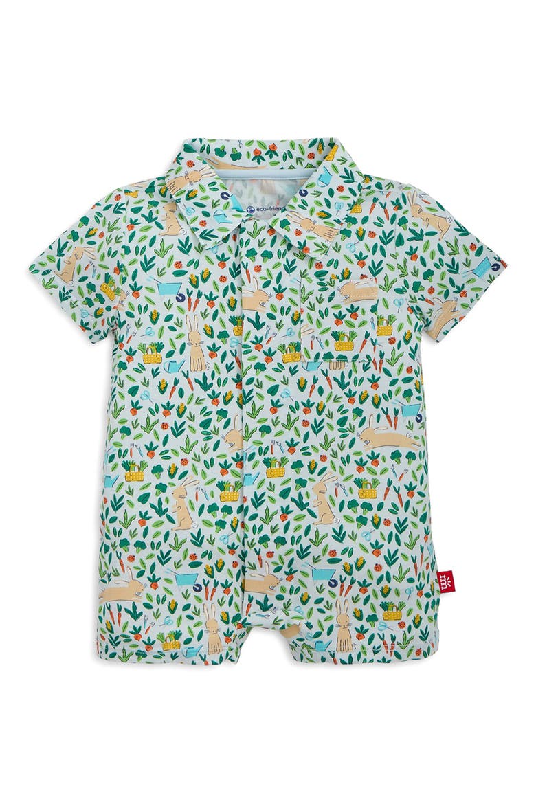 Bunny Garden Magnetic Polo Romper, Main, color, BUNNY GARDEN
