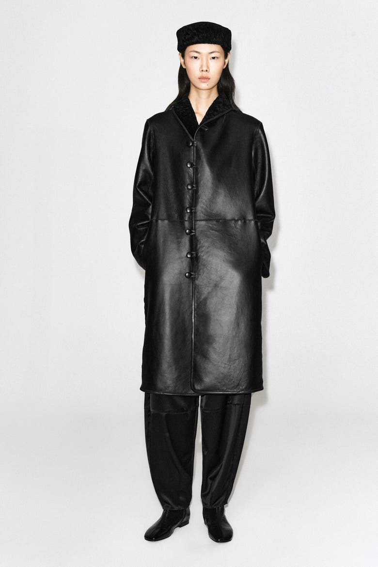 Shearling Pillbox Hat, Alternate, color, BLACK
