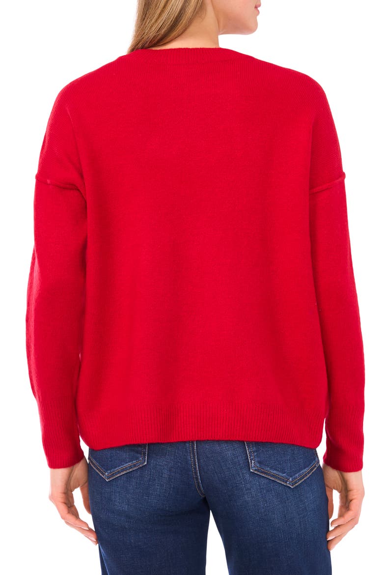 Holiday Candy Cane Stitch Sweater, Alternate, color, GLAMOUR RED