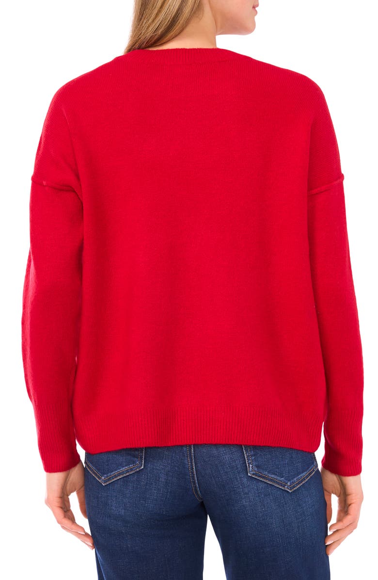 CeCe Holiday Candy Cane Stitch Sweater, Alternate, color, Glamour Red
