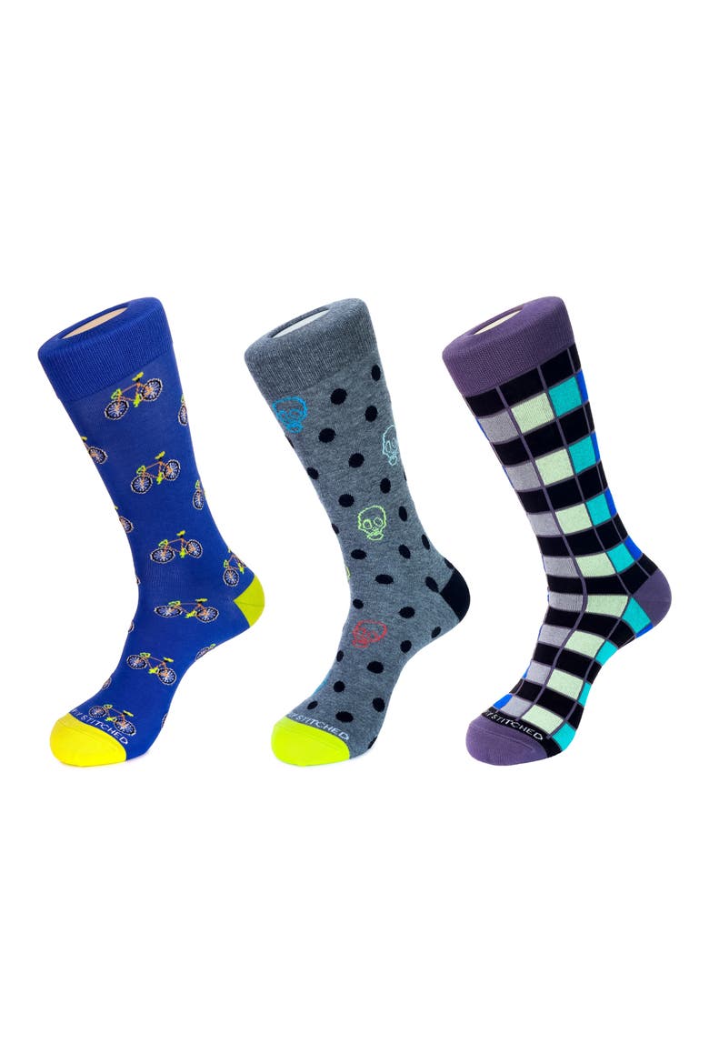 3-Pack Crew Socks, Main, color, BLUE PURPLE GREY