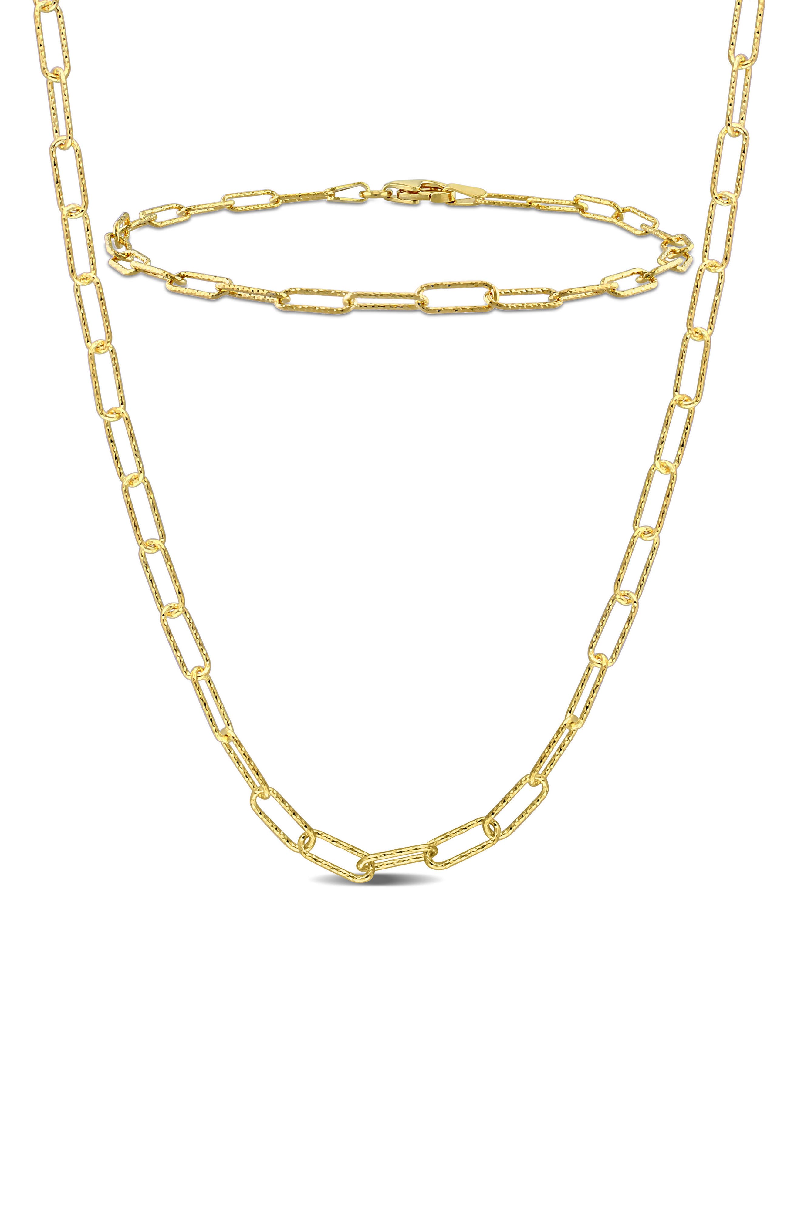 DELMAR Polished Paper Clip Chain Necklace & Bracelet Set, 3mm