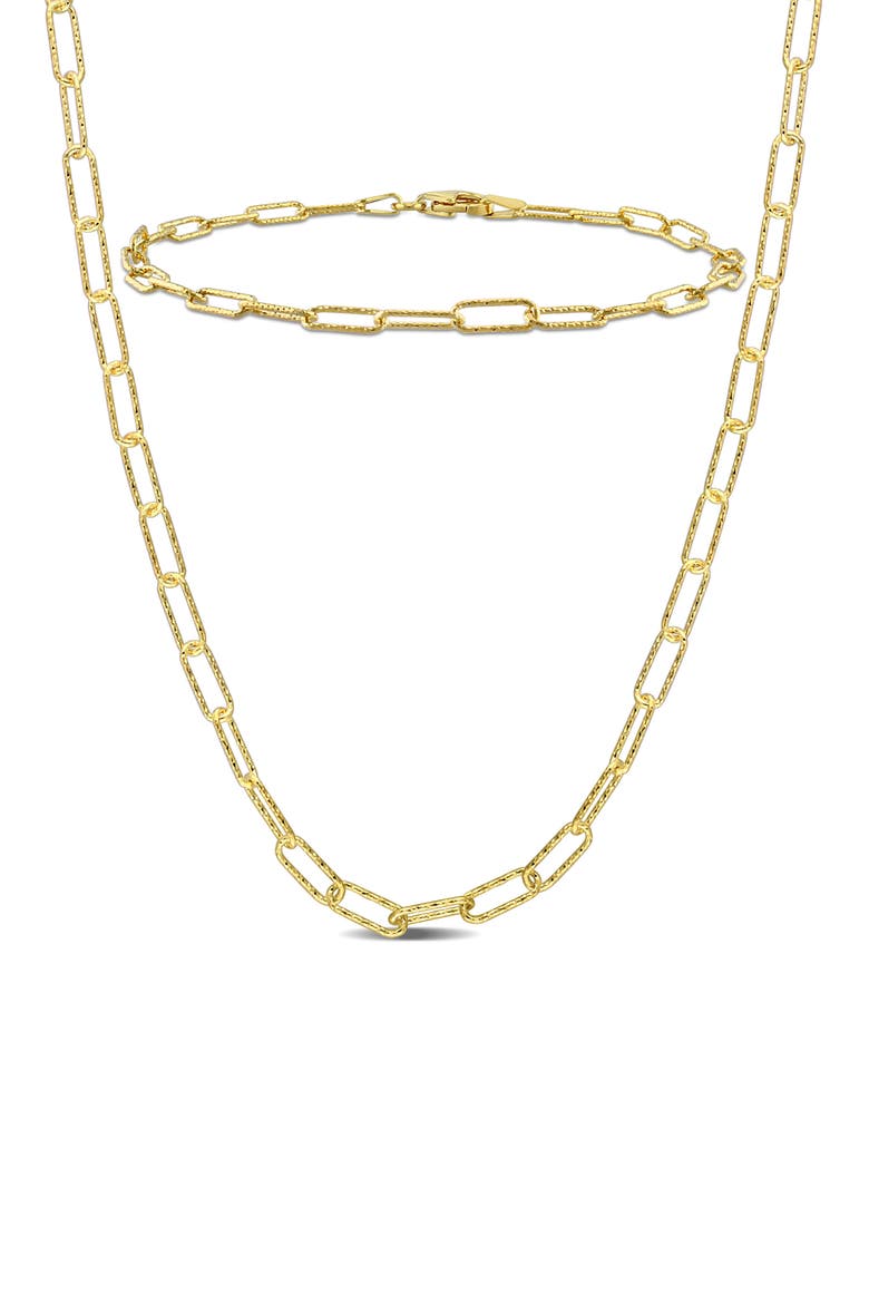 Polished Paper Clip Chain Necklace & Bracelet Set, 3mm, Main, color, YELLOW GOLD