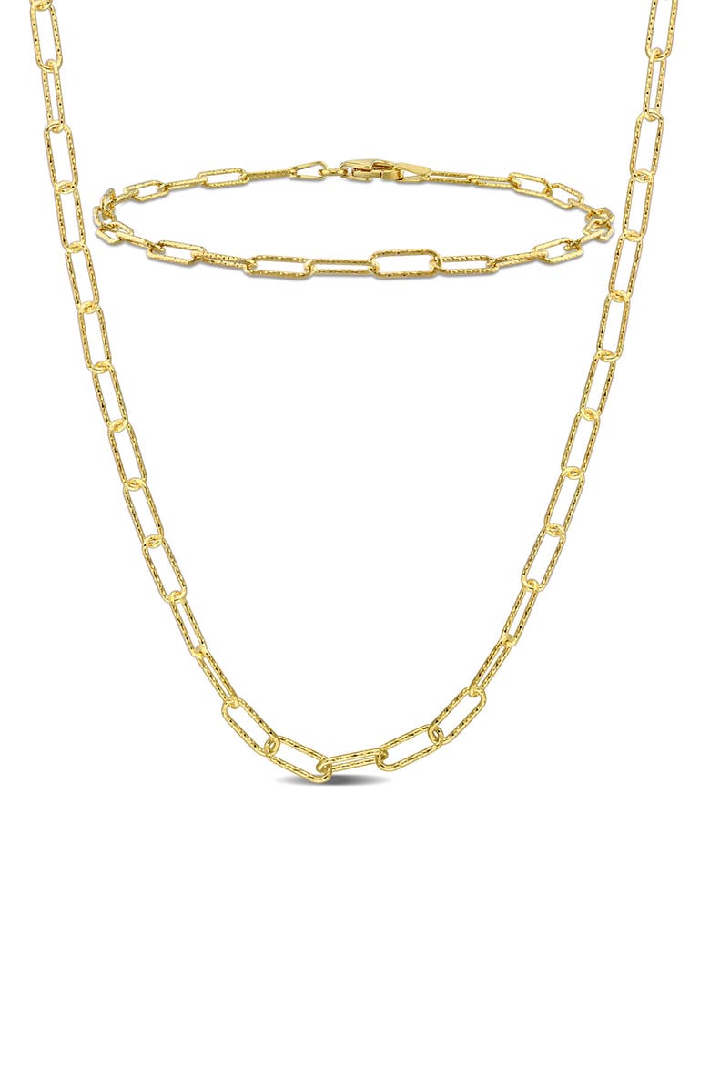 DELMAR Polished Paper Clip Chain Necklace & Bracelet Set, 3mm, Main, color, 