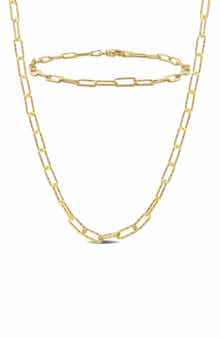 Polished Paper Clip Chain Necklace & Bracelet Set, 3mm