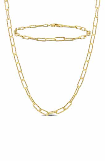 Polished Paper Clip Chain Necklace & Bracelet Set, 3mm