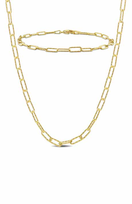 DELMAR Polished Paper Clip Chain Necklace & Bracelet Set, 3mm
