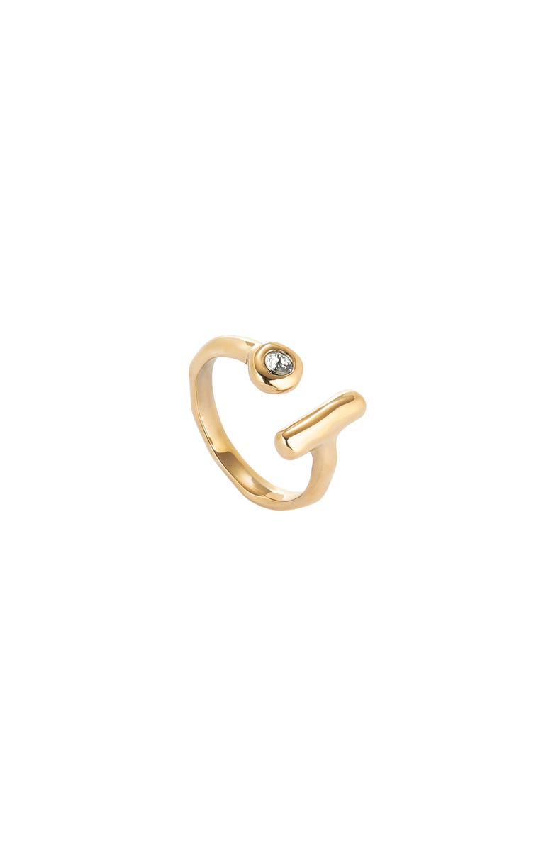 UNODE50 Open 18K Gold-Plated Ring With White Topaz, Main, color, Metallic Gold